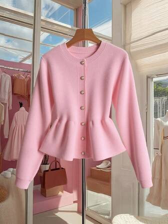 Pink Peplum Cardi | SHEIN