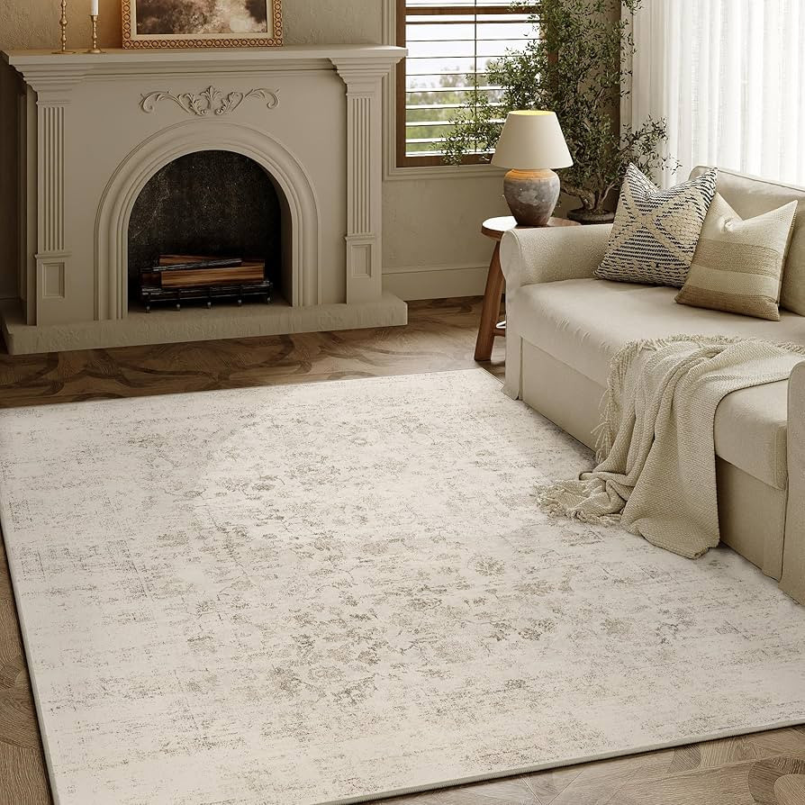 5x7 Living Room Rugs Light Brown Machine Washable Area Rug Retro Floral Vintage Low Pile Carpet L... | Amazon (US)