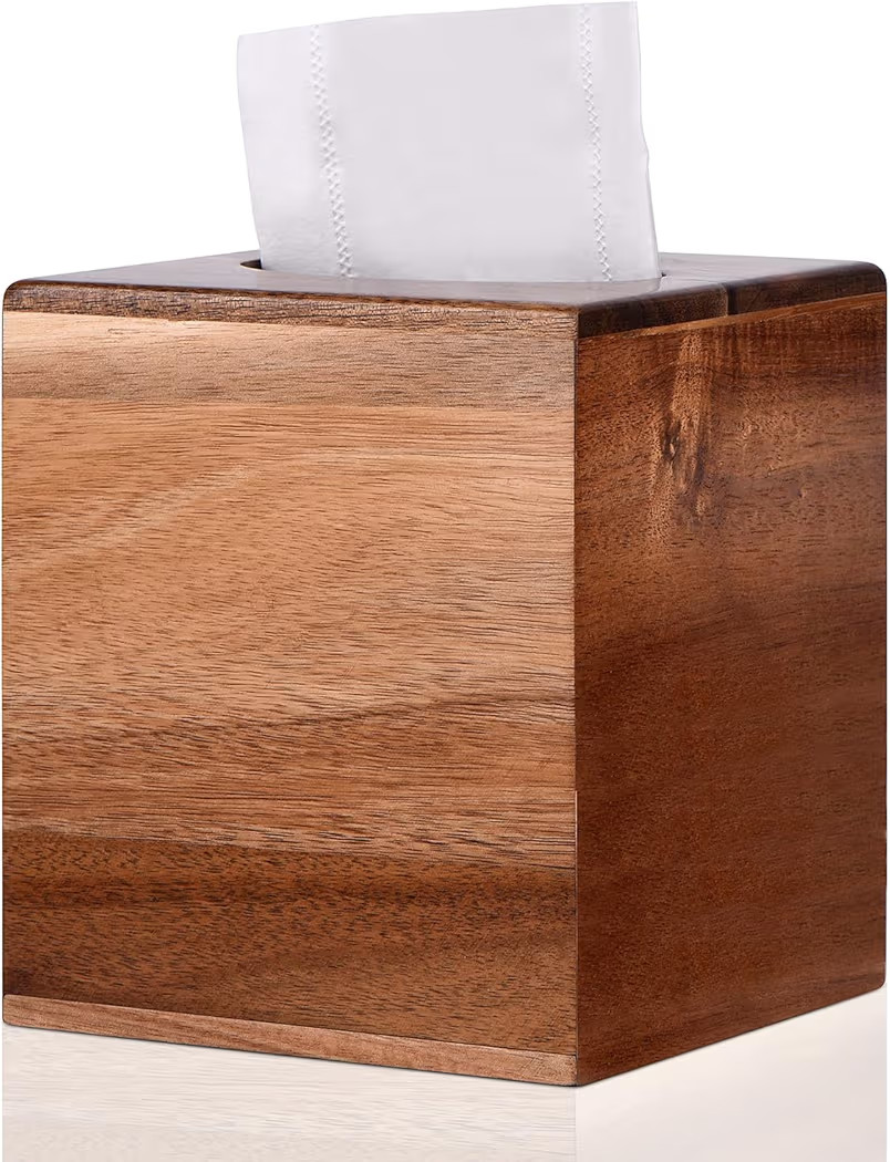Tissue Box Cover Square, Acacia Wood Tissue Box Holder with Slide-Out Bottom, Wooden Tissue Box C... | Amazon (US)
