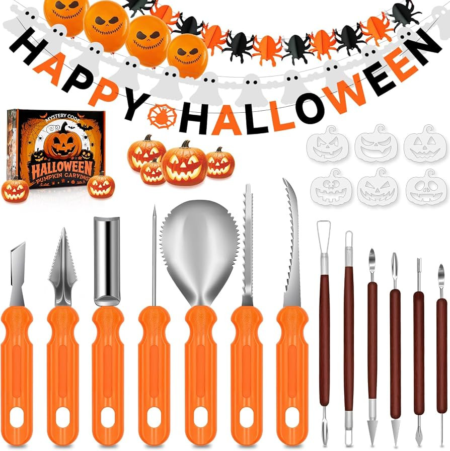 Halloween Pumpkin Carving Kit - 30-Piece Stainless Steel Pumpkin Carving Tools Set with Stencils ... | Amazon (US)