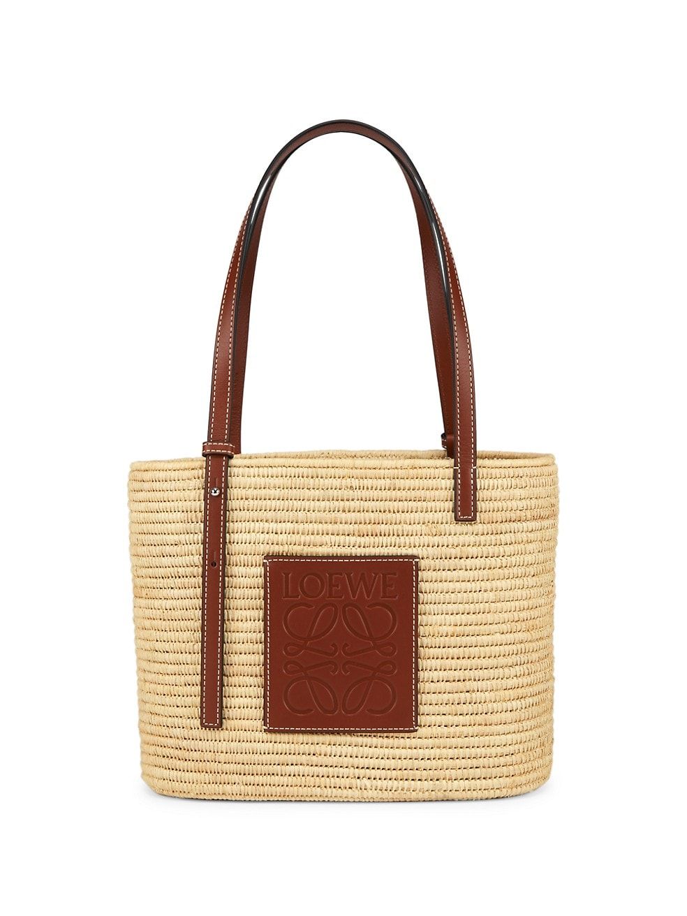 Small Square Leather-Trimmed Raffia Basket Bag | Saks Fifth Avenue