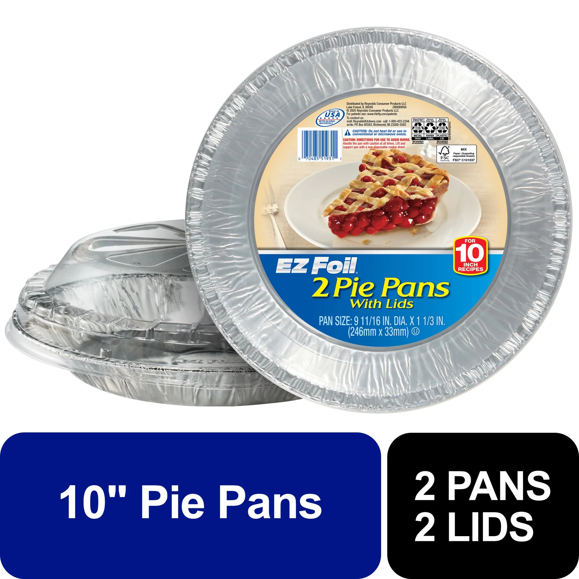 EZ Foil Pie Pans with Lids, Round, 10 Inch, 2 Count | Walmart (US)