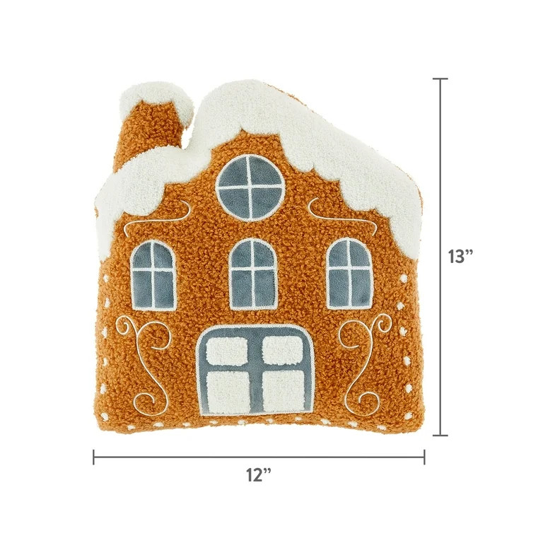 Brown & White Gingerbread House Decorative Christmas Pillow, 11.75 in, by Holiday Time | Walmart (US)