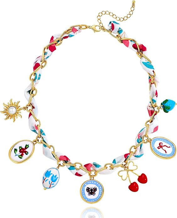 LILIE&WHITE Gold Charms Necklace for Women Bandana Necklace with Colorful Charms Necklaces Beach ... | Amazon (US)
