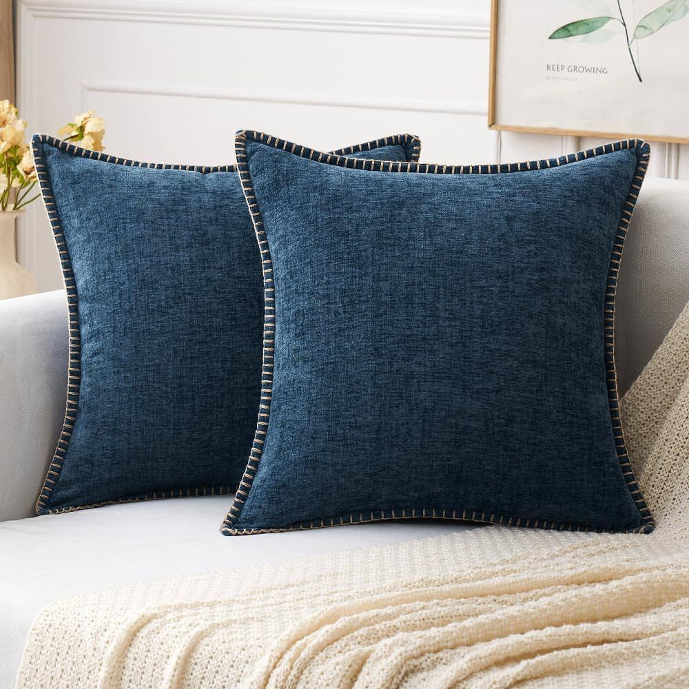 MIULEE Pack of 2 Couch Throw Pillow Covers 18x18 Inch Navy Blue Farmhouse Decorative Pillow Cover... | Amazon (US)