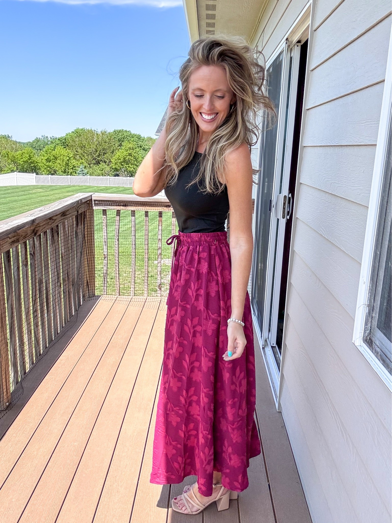 This wine red maxi skirt is absolutely gorgeous! ❤️ Loving the details! This black tank comes in a 3-pack and is so amazing! Wearing a small in both.

As an Amazon Influencer I earn commission on qualifying purchases.

Wine red maxi skirt, black basic tank top, mom style, casual spring outfit vibes, summer outfit inspiration, what to wear this summer, black tank top, brunch outfit idea

#LTKOver40 #LTKMidsize #LTKootd