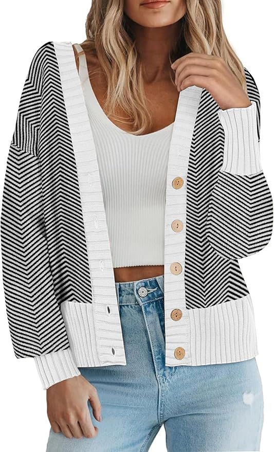 Zeagoo Women's Cardigan 2024 Fall Winter Open Front Oversized Button V Neck Loose Soft Knit Sweat... | Amazon (US)