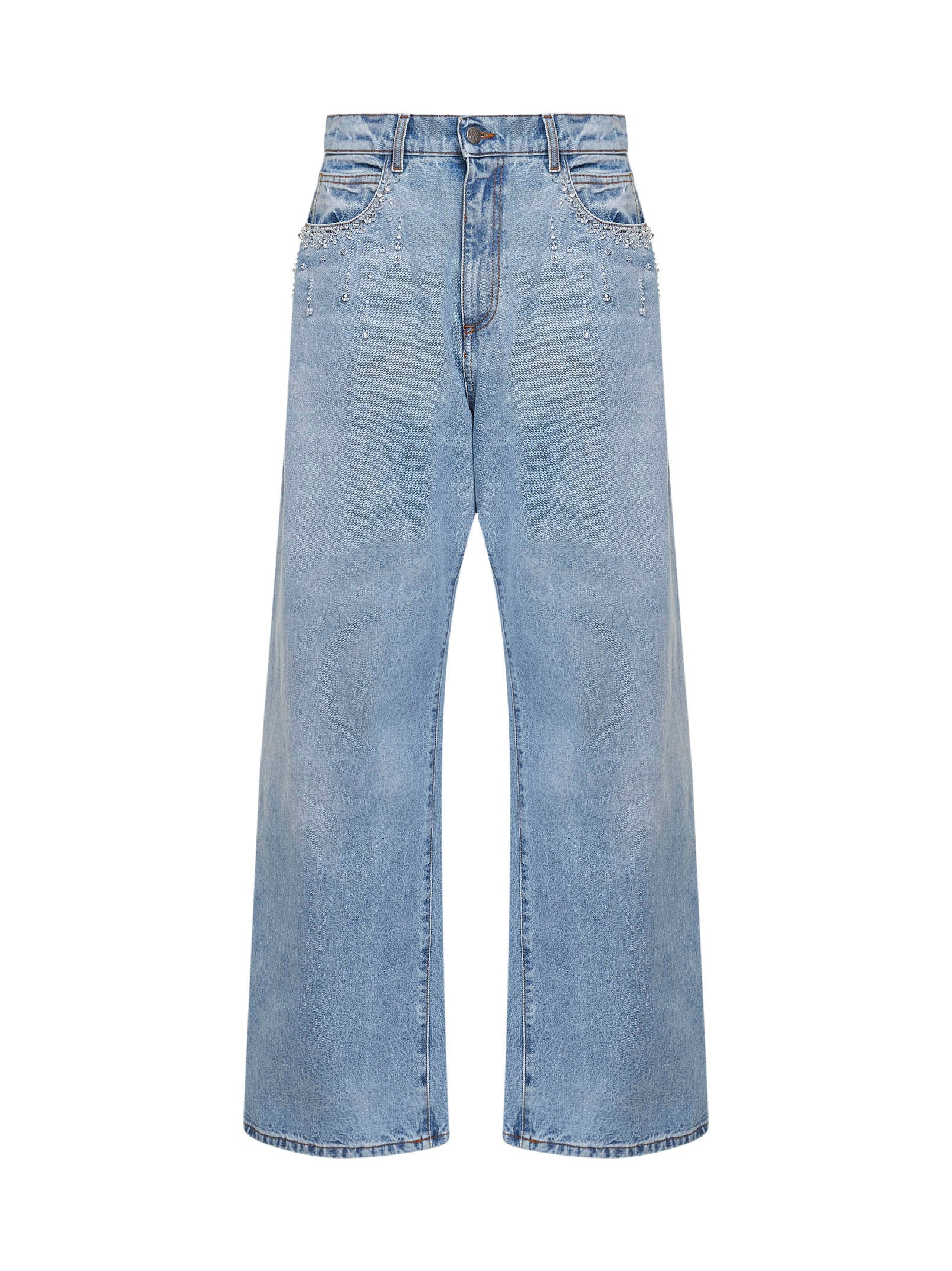 GIUSEPPE DI MORABITO | Light blue denim crystal-embellished baggy jeans | Women | 24 | D'ANIELLO BOUTIQUE