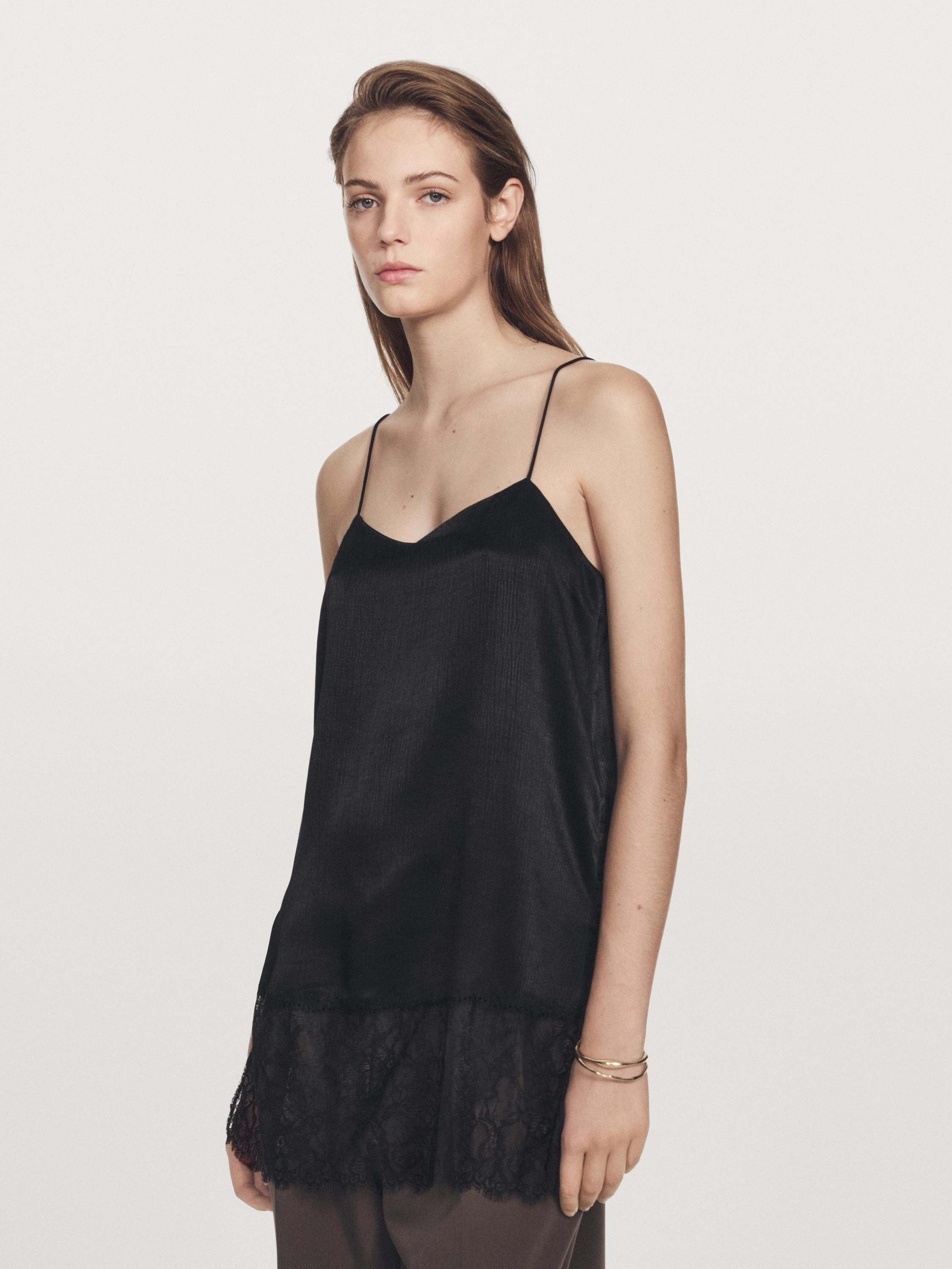Camisole top with lace detail | Massimo Dutti US