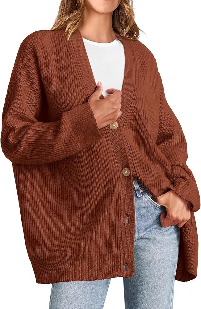 KIRUNDO Womens Cardigan 2023 Fall Fashion Oversized Open Front Button Lightweight Cardigans Casua... | Amazon (US)