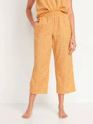 High-Waisted Floral-Print Cropped Smocked Wide-Leg Pajama Pants for Women | Old Navy (US)