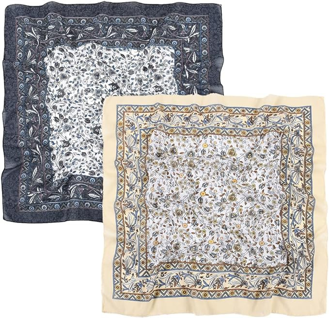 K-Elewon 27.5” Women Medium Square Scarf Head Scarf- 2PCS Neck Scarf Hair Scarf Head Sleeping W... | Amazon (US)