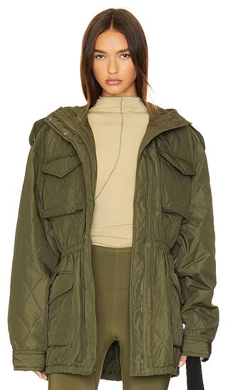 Quilted Hooded Cargo Jacket in Military | Revolve Clothing (Global)