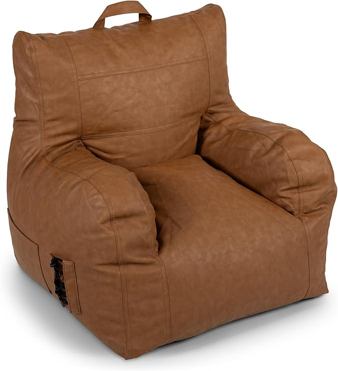 Big Joe Dorm Bean Bag Chair with Drink Holder and Pocket, Caramel Vegan Leather, Kids and Teens, ... | Amazon (US)