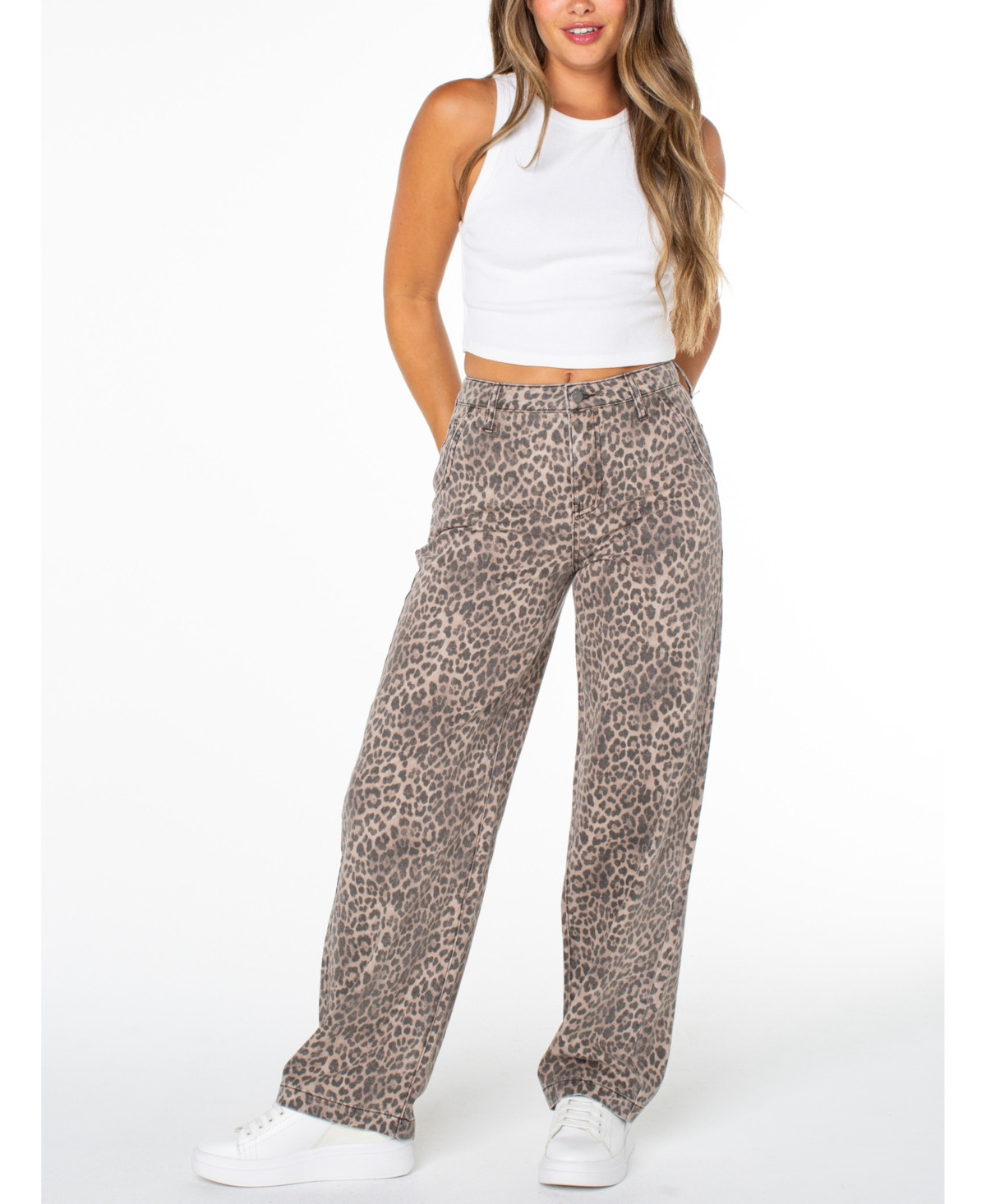 Celebrity Pink Juniors' Leopard-Print Wide-Leg Jeans - Faded Cheetah | Macy's