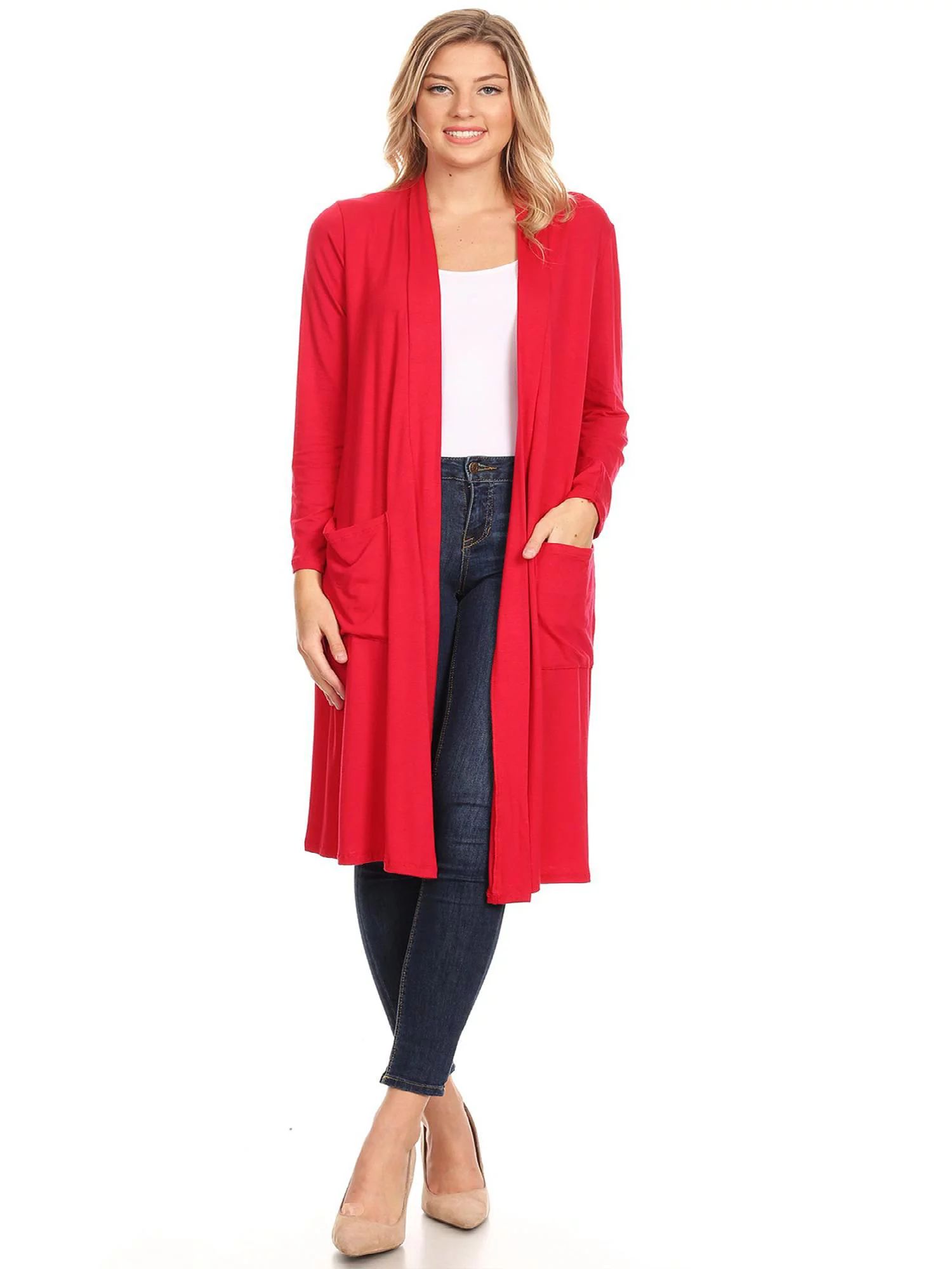 MOA COLLECTION Women's Solid Casual Loose Fit Long Sleeve Pocket Open Front Duster Cardigan | Walmart (US)