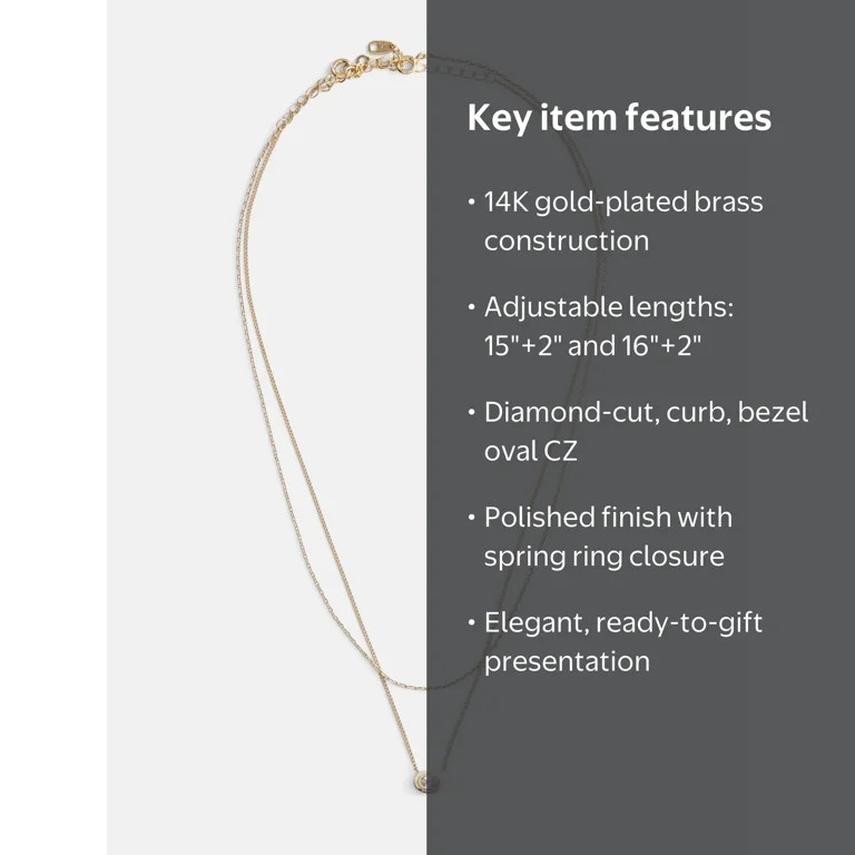 Free Assembly Women's Demi Fine 14K Gold Plated Cubic Zirconia Layered Necklace Set, 15" + 2" Ext... | Walmart (US)