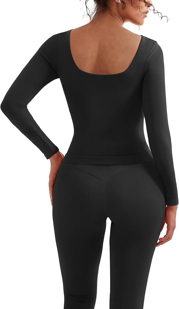 SUUKSESS Women 2 Piece Workout Sets High Waisted Seamless Leggings Active Long Sleeve Tops | Amazon (US)