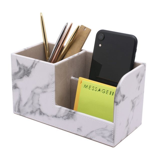 Zodaca Marble Desk Organizer, Pen Holder for Office Supplies Stationery, Faux Leather | Target