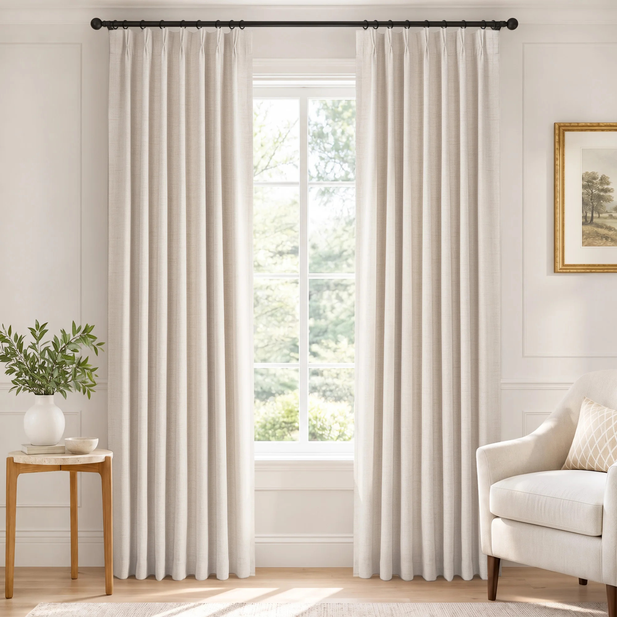 100% Blackout Curtains Polyester Faux Linen Fabric Pinch Pleated Draps With 20 Hooks Blackout Curtains For Bedroom/Living Room ( 2 Panels Set) | Wayfair North America