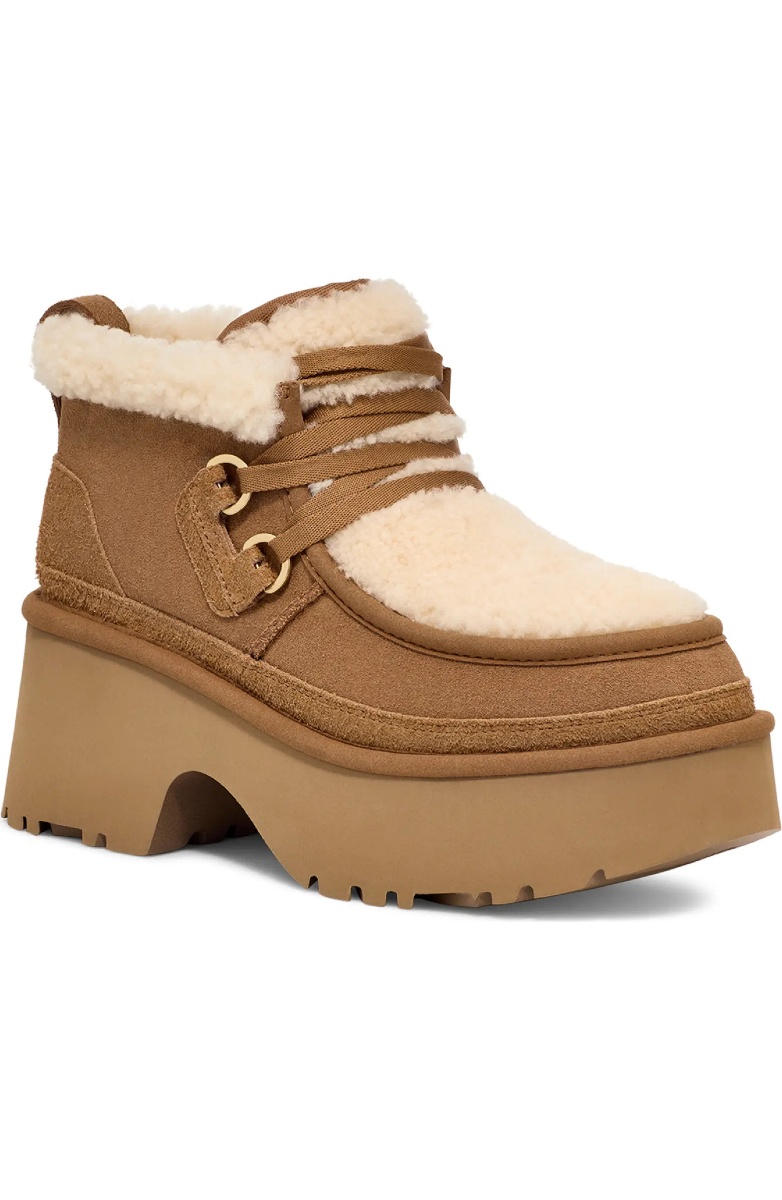 Classic New Heights Genuine Shearling Lace-Up Bootie (Women) | Nordstrom