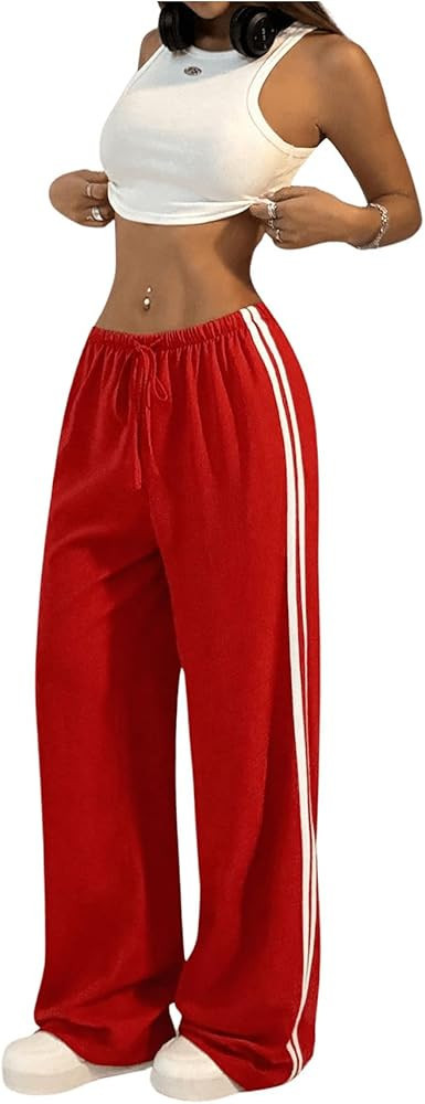 SHENHE Women's Wide Leg Loose Sweatpants Low Rise Y2k Drawstring Workout Sports Pants | Amazon (US)
