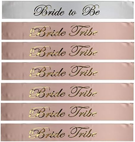 Rose Gold 7 Piece Bachelorette Party Sash Set: 6 x Bride Tribe in Rose Gold Letters on Light Pink... | Amazon (US)