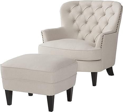 Great Deal Furniture Alfred Fabric Club Chair, Natural with Ottoman | Amazon (US)