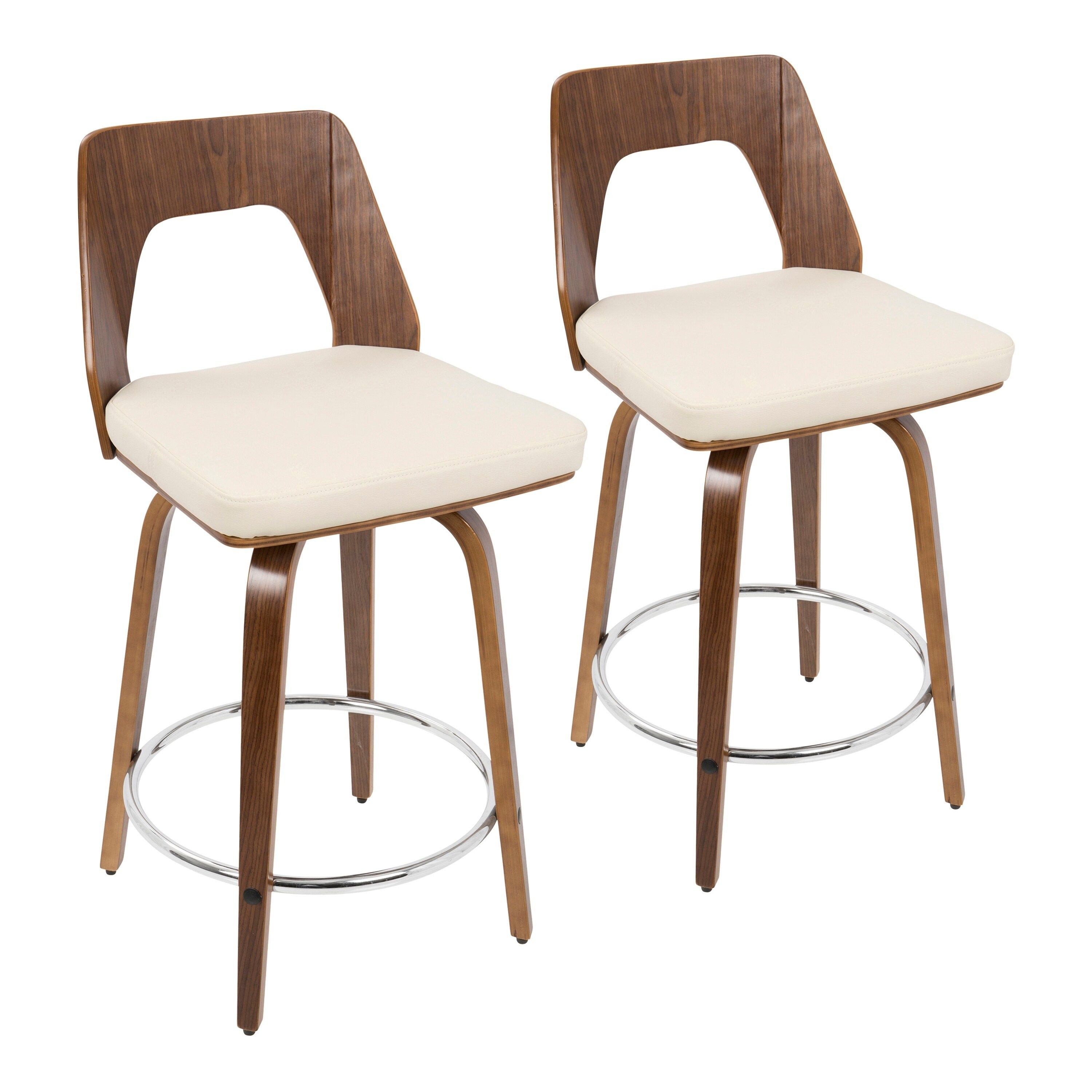 LumiSource Trilogy Mid-Century Modern Counter Stool (Set of 2) - cream faux leather | Bed Bath & Beyond