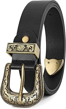 JASGOOD Women Leather Belts Ladies Vintage Western Design Black Waist Belt for Pants Jeans Dresse... | Amazon (US)