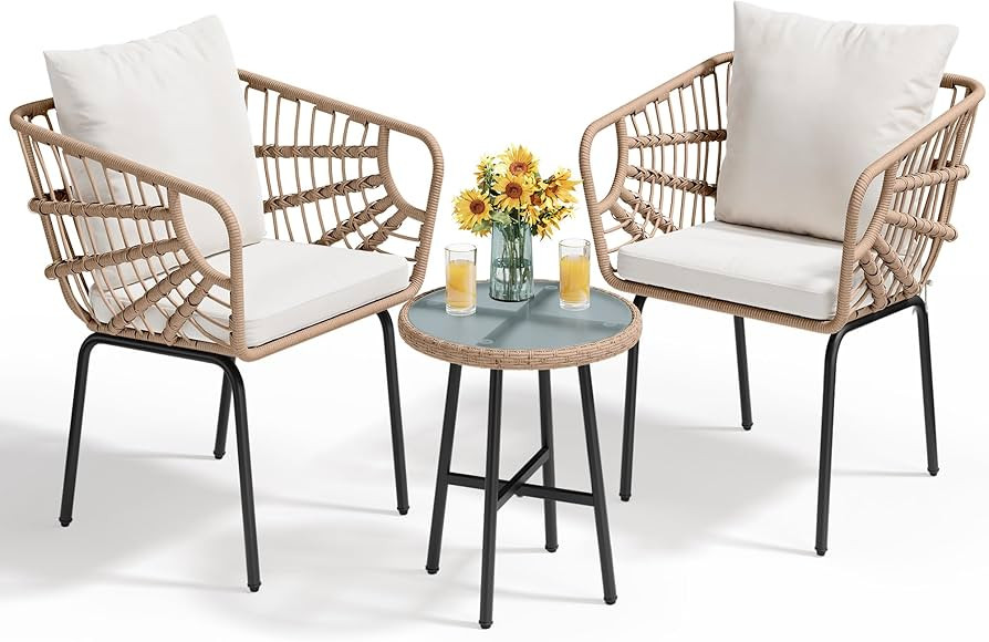 YITAHOME 3-Piece Outdoor Wicker Patio Conversation Bistro Set, All-Weather Furniture Set with Tab... | Amazon (US)