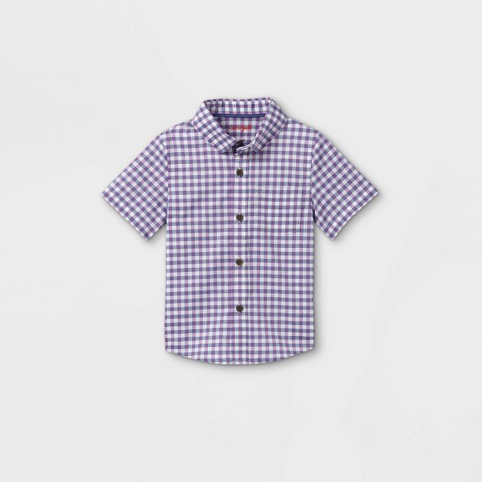 Toddler Boys' Gingham Poplin Woven Short Sleeve Button-Down Shirt - Cat & Jack™ Purple | Target