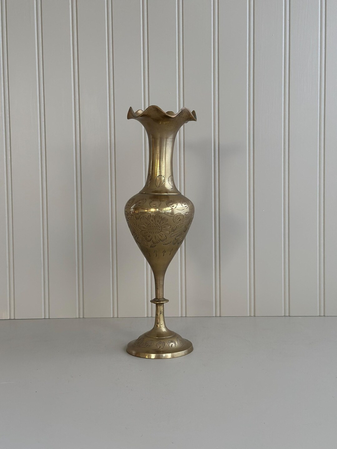 Vintage Vase, Etched Brass Vase, Antique Brass Tulip Vase, Wavy Scalloped Brass Vase, Indian Bras... | Etsy (US)