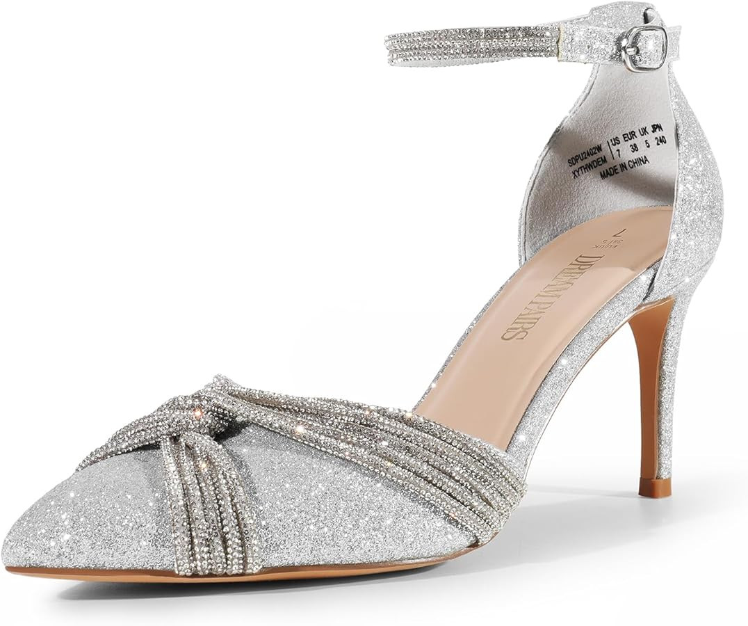 DREAM PAIRS Women's Pointed Close Toe High Heels Sexy Sparkly Rhinestone Stiletto Pumps Wedding B... | Amazon (US)