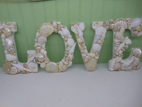 Beach Decor Shell Letters LOVE - White Shell Letters - Wooden Letters - Beach Wedding | Etsy (US)