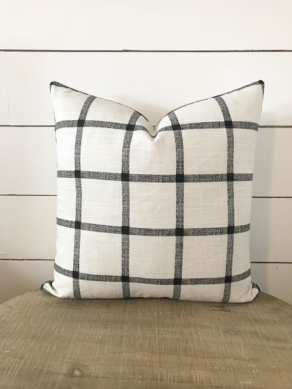 Black Windowpane Pillow, Black Plaid Pillow, Off-White Plaid Pillow, Farmhouse Pillow Cover 20x20... | Etsy (CAD)