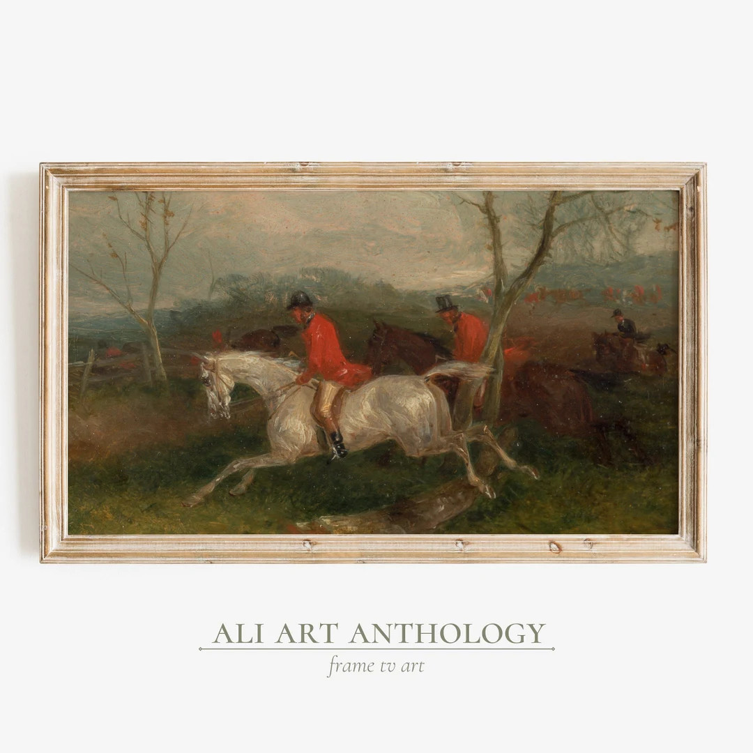 Frame TV Art, Vintage Fox Hunting With Horse Art, Muted Warm Art for the Frame TV - Etsy | Etsy (US)