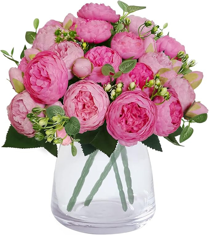 Artificial Flowers 4 Pcs Peonies Bouquets 20 Heads Silk Peonies Fake Flowers for Home Window Wedd... | Amazon (US)