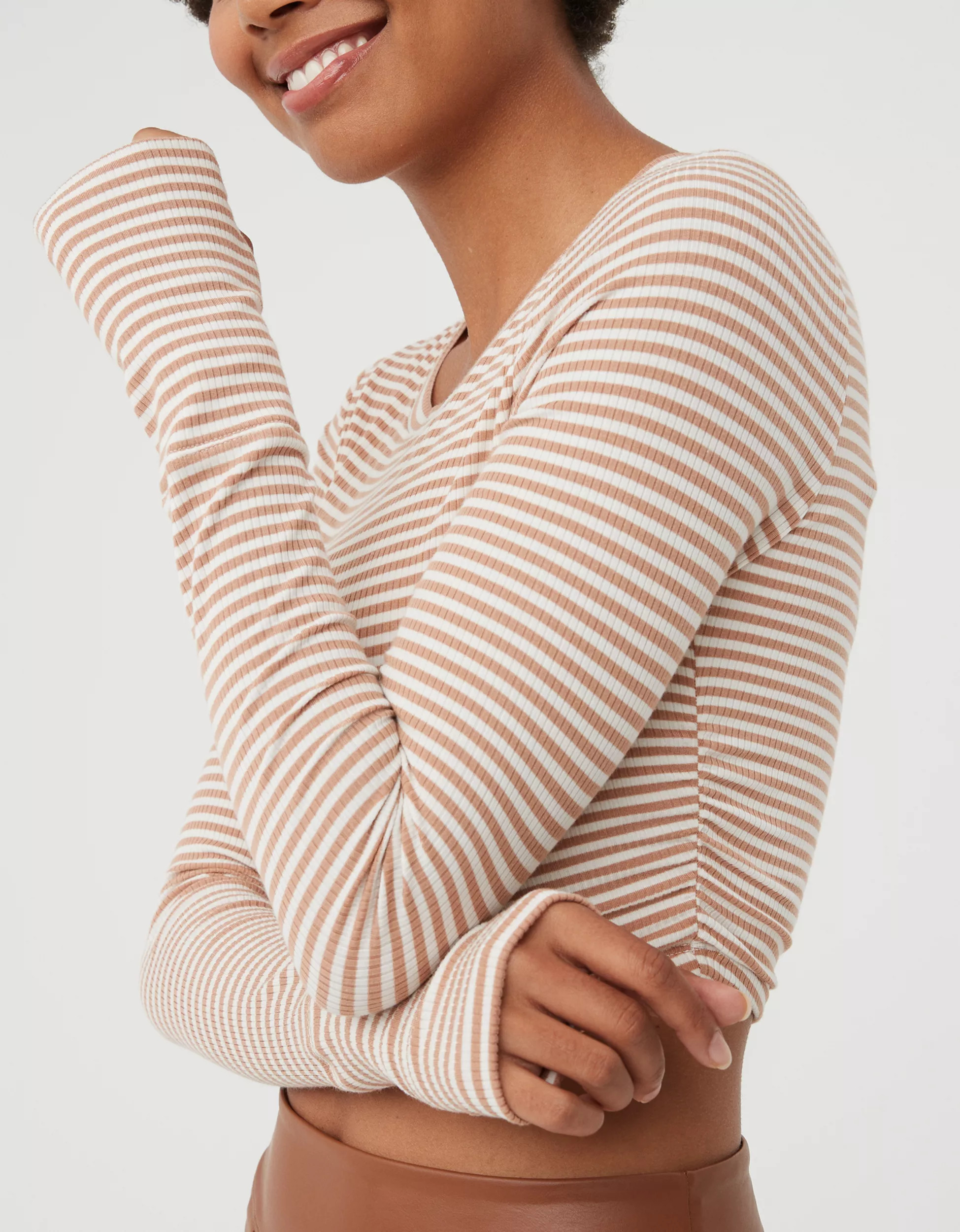 OFFLINE By Aerie Thumbs Up Long Sleeve Ruched T-Shirt | Aerie