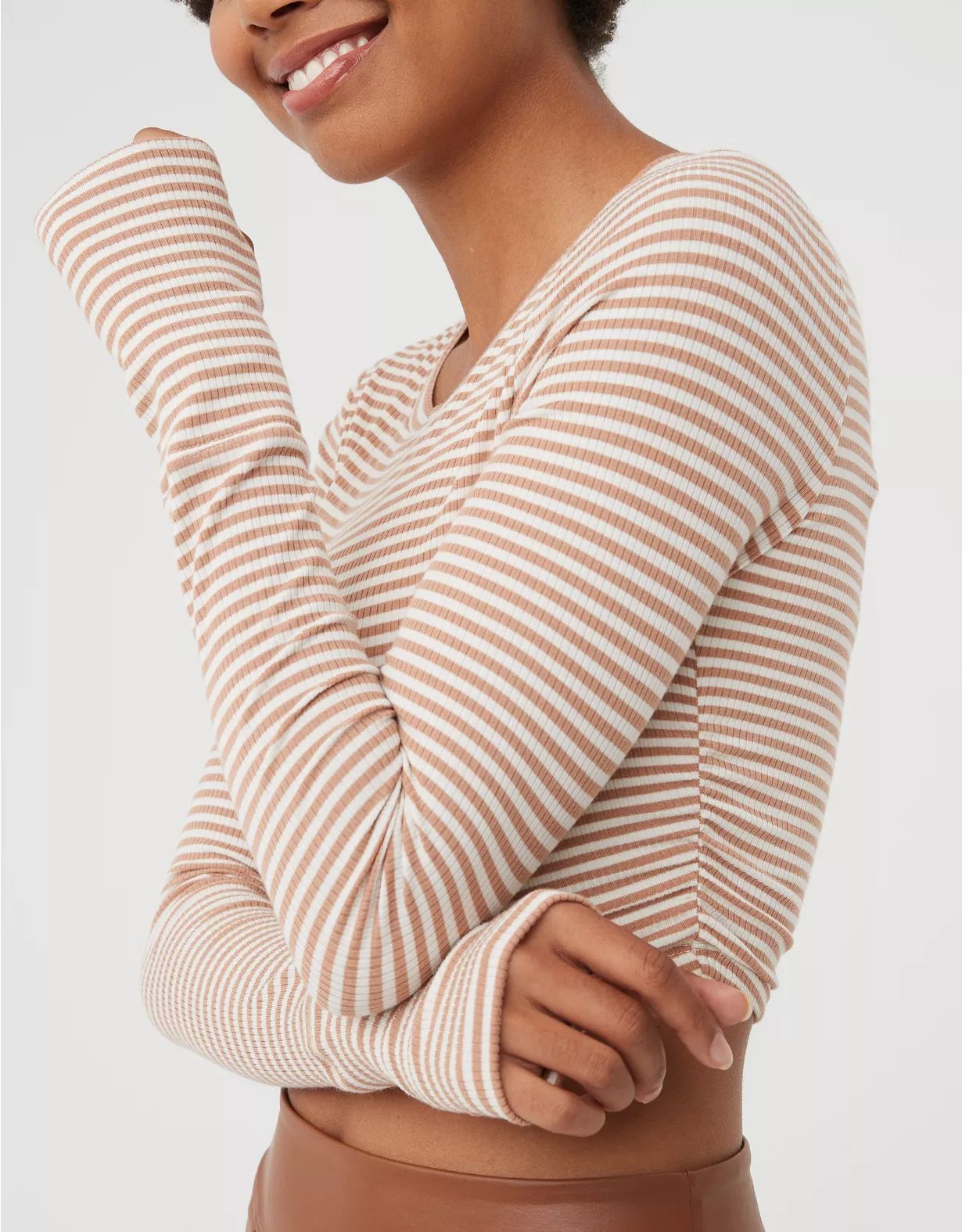 OFFLINE By Aerie Thumbs Up Long Sleeve Ruched T-Shirt | Aerie
