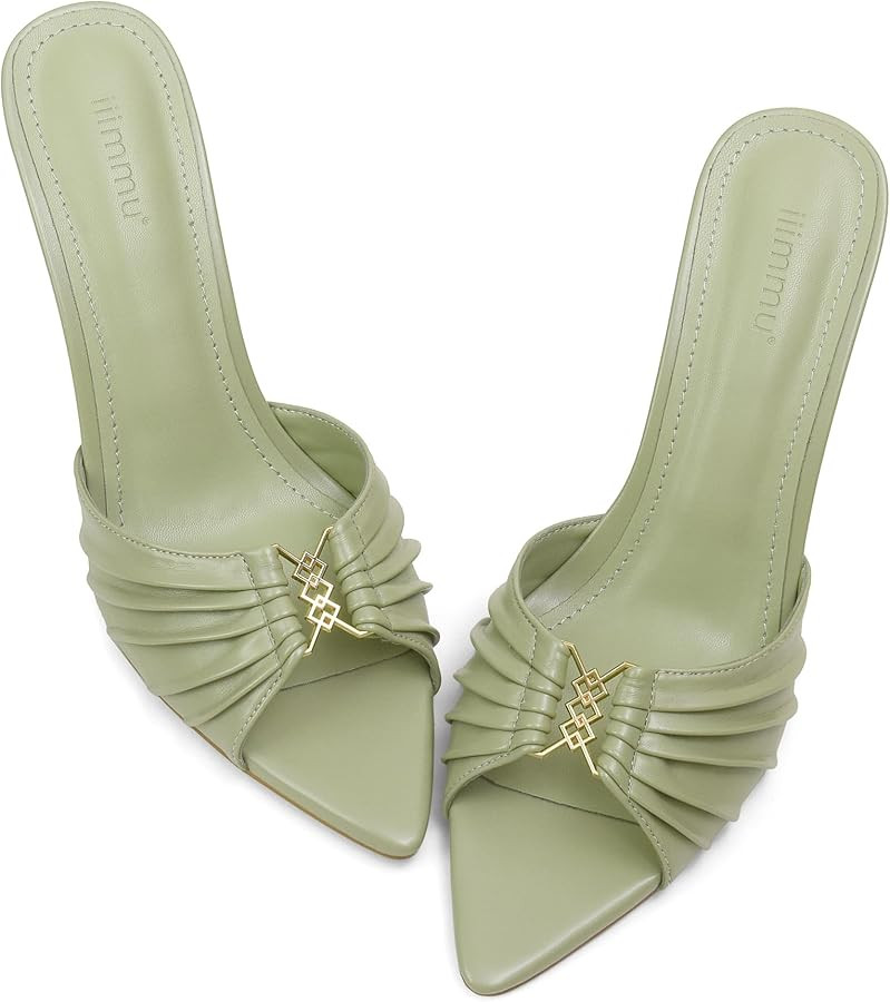 iiimmu 3.5 IN Stiletto Mules High Heels with Pointed Peep Toe Heeled Sandals Faux Leather | Amazon (US)