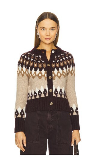 Veronica Beard Christina Fairisle Cardigan in Burgundy. - size S | Revolve Clothing (Global)