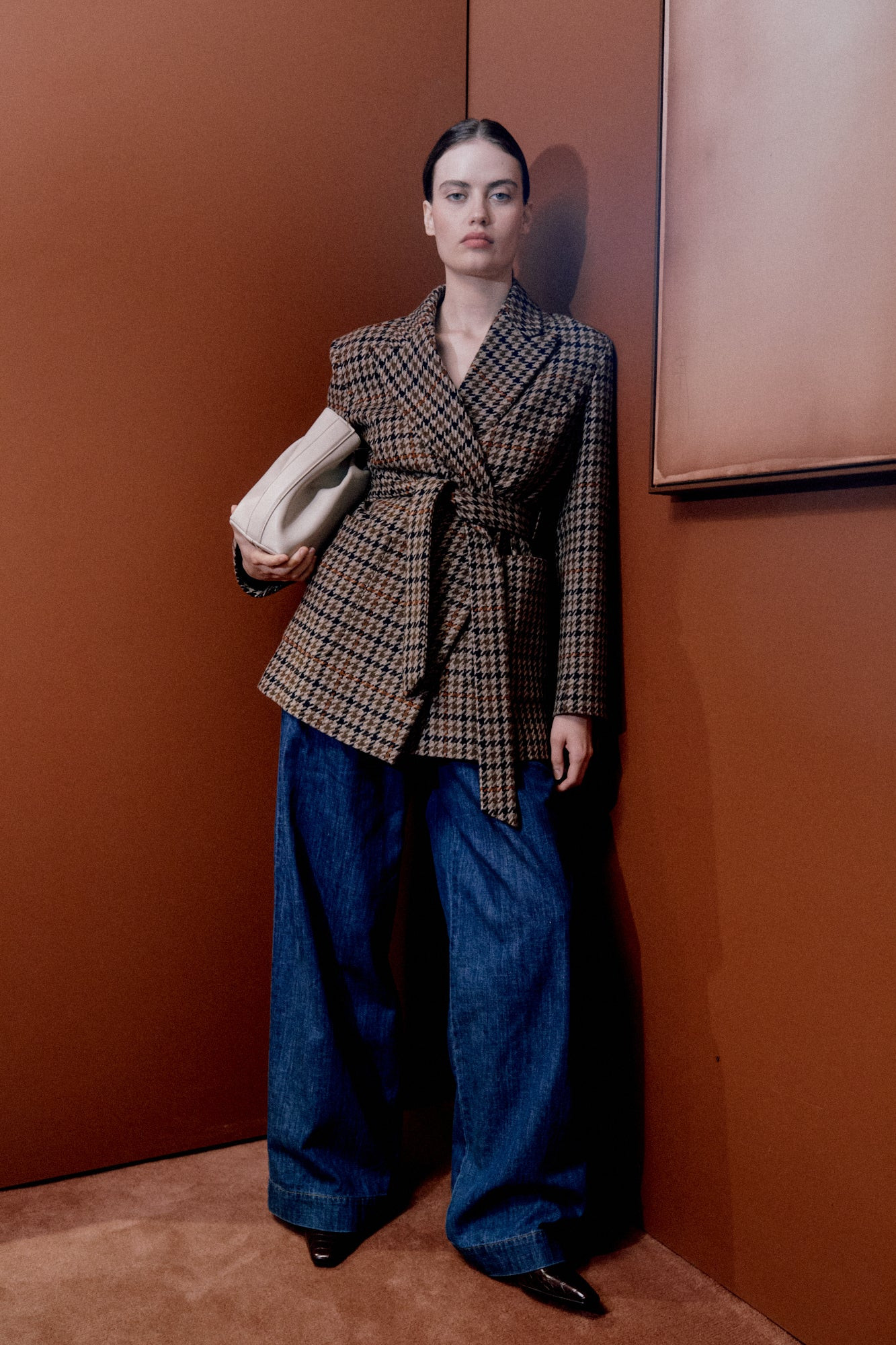 Women's Checked Wool Blazer in Brown | Vivere London