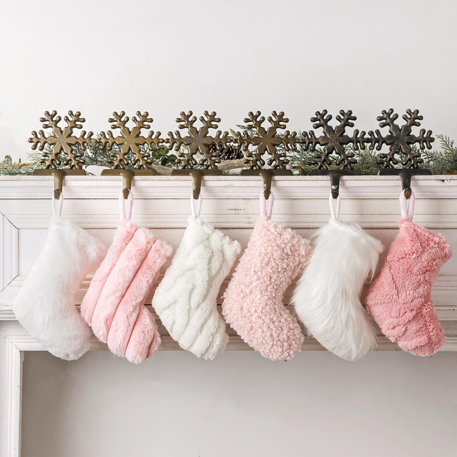 Rustic Mini Christmas Stockings, 6 Pack 9 Inch Luxury Thick Plush Faux Fur Stocking, 4 Colors of ... | Amazon (US)