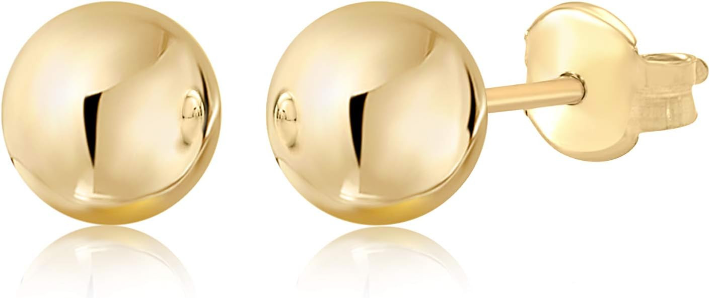 MASSETE Gold Ball Stud Earrings for Women and Girls | 10k, 14k | White Yellow or Rose Gold | 5mm ... | Amazon (US)