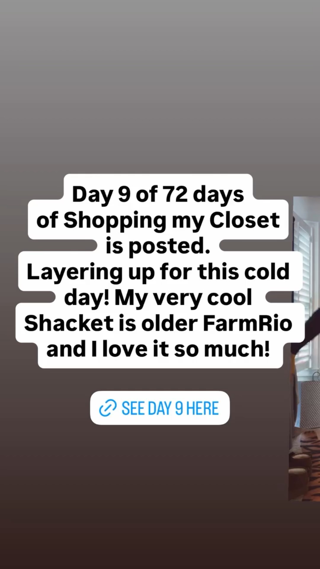 Day 9 of 72 days
of Shopping my Closet
is posted.
Layering up for this cold day! My very cool Shacket is older FarmRio and I love it so much!
