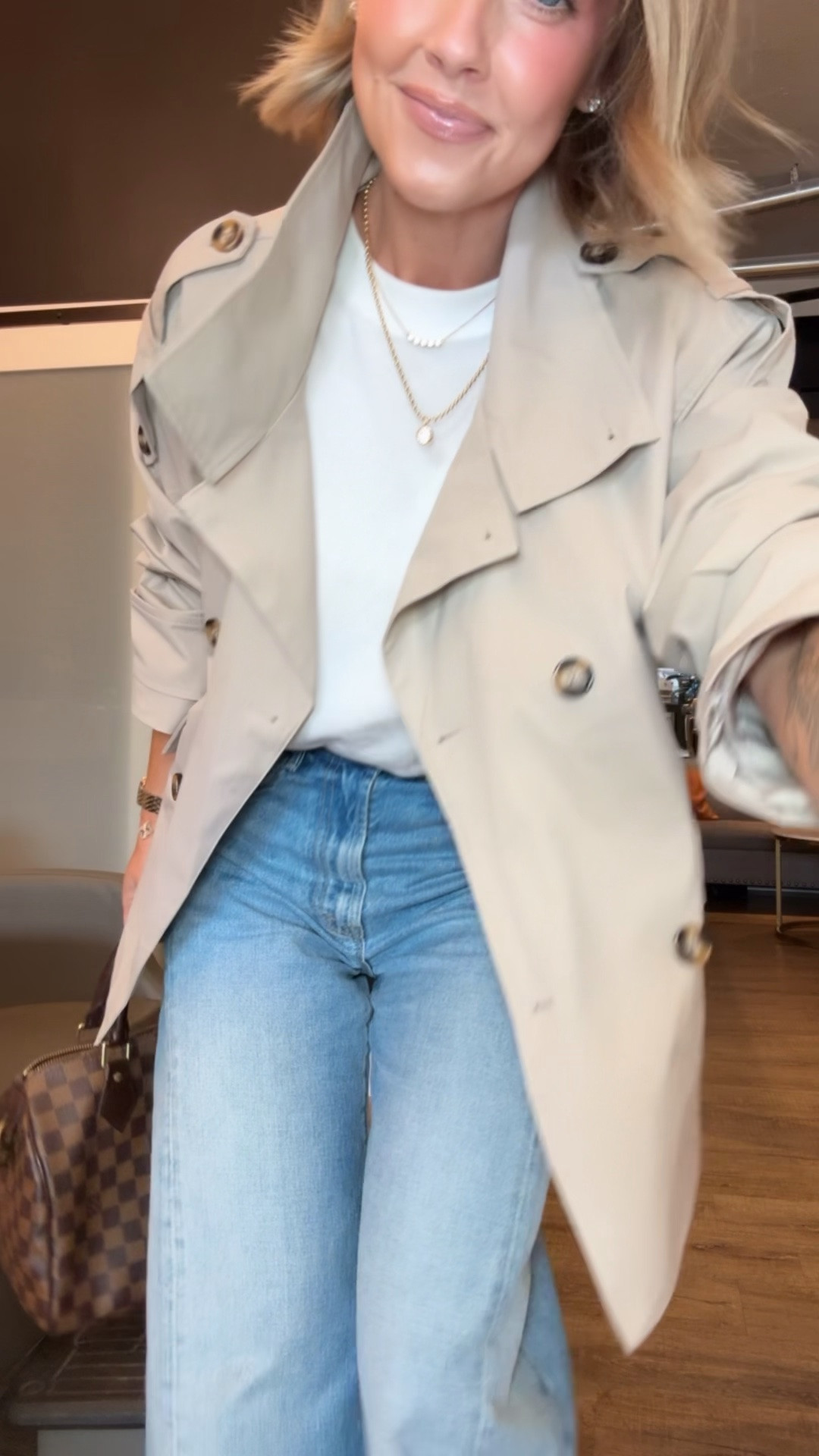 Small Amazon trench / XS Target tee / 24 jeans (run big)