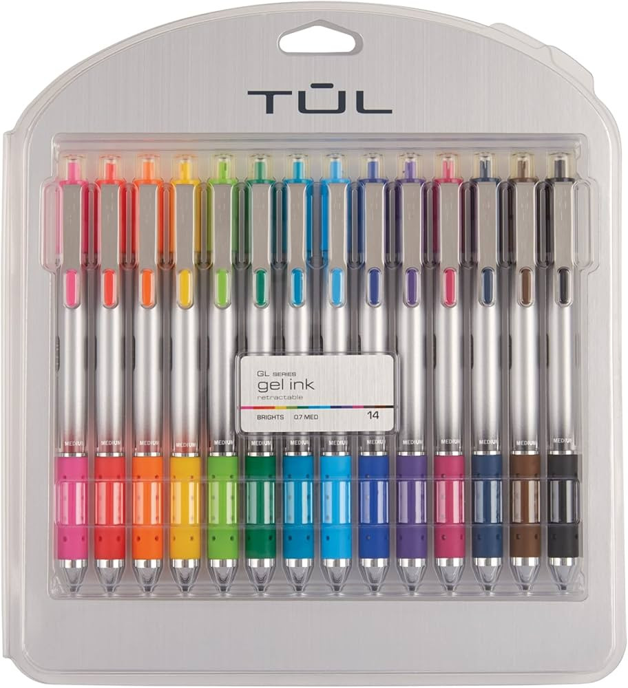 TUL Retractable Gel Pens, Bullet Point, 0.7 mm, Gray Barrel, Assorted Standard And Bright Ink Col... | Amazon (US)