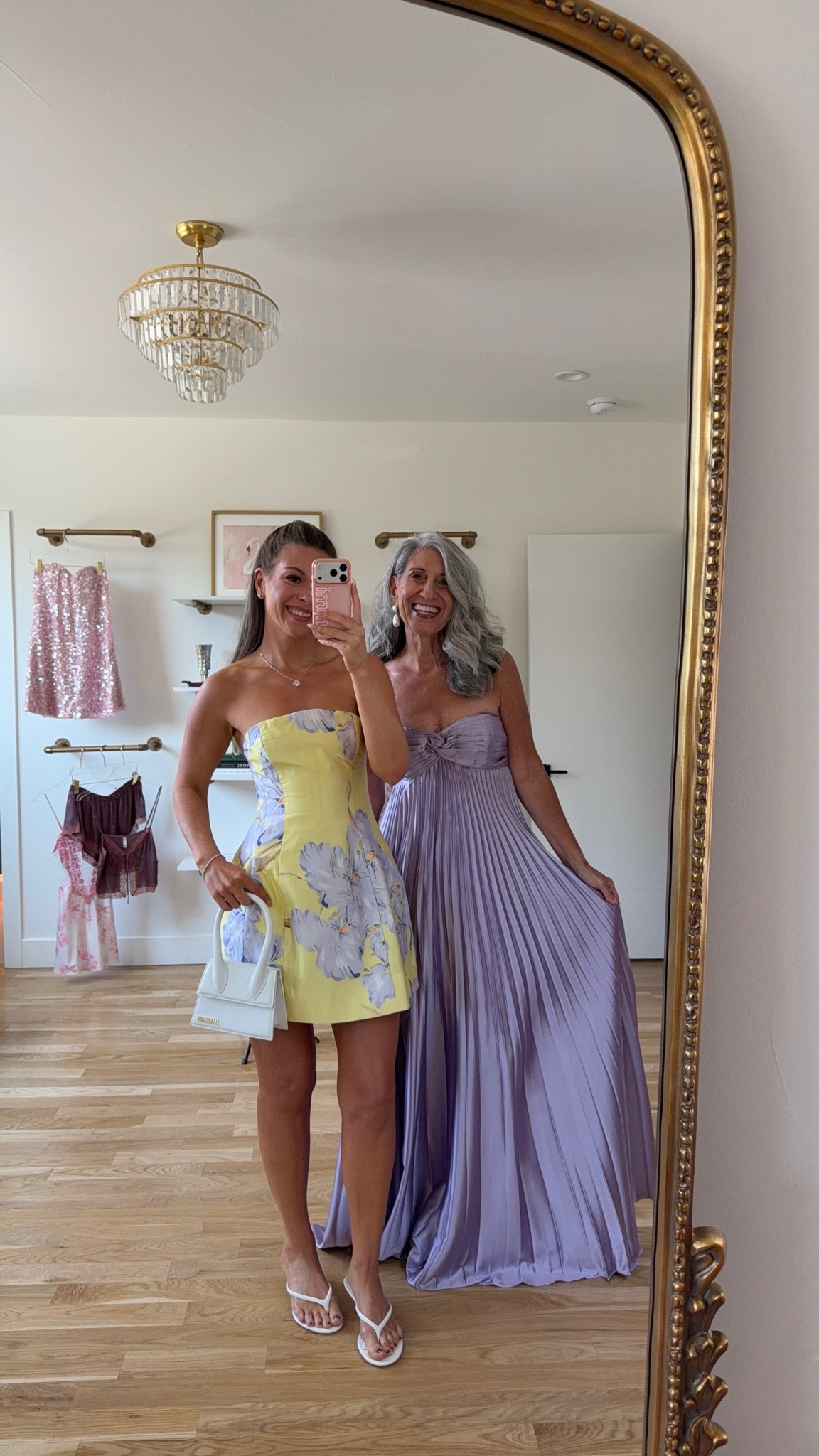 mom & me yellow strapless mini with a floral watercolor print, lavender strapless pleated maxi  with a knotted bodice wedding guest dresses 💐

i'm 5'4" and typically wear a small/2
mom is 5'4" and typically wears a medium/6
•we both sized down in the Bardot and ASTR dresses

electric picks: emerson20

mom & me dresses, wedding guest dresses, mother of the bride, mother of the groom, wedding guest outfit ideas, black tie, cocktail attire

#LTKSeasonal #LTKU #LTKWedding