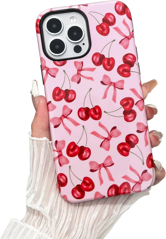 Compatible with iPhone 14 Plus Case,Cute Pink Cherry Bow Pattern with Shockproof Slim Soft TPU an... | Amazon (US)